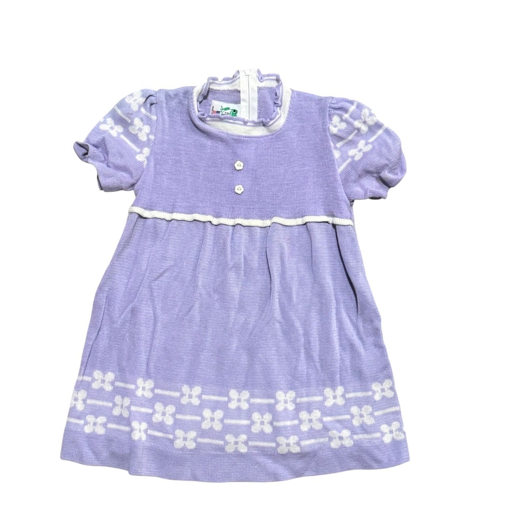 Vintage Bull Frog Knits Lavender Purple Floral Knit Dress USA Made Girls 4T
